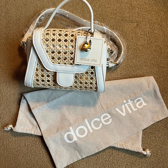 Dolce Vita Tropez Crossbody White Natural Cane with Canvas Bag - Picture 1 of 4